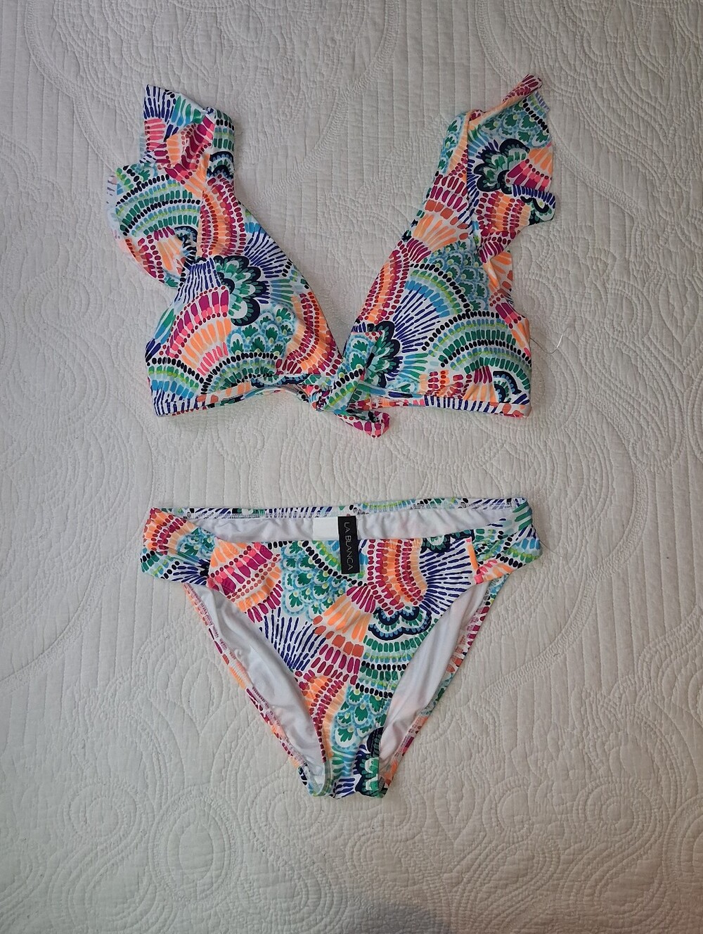 La Blanca Multicolor Ruffle Bikini Top Size 16, Bottom Size 14